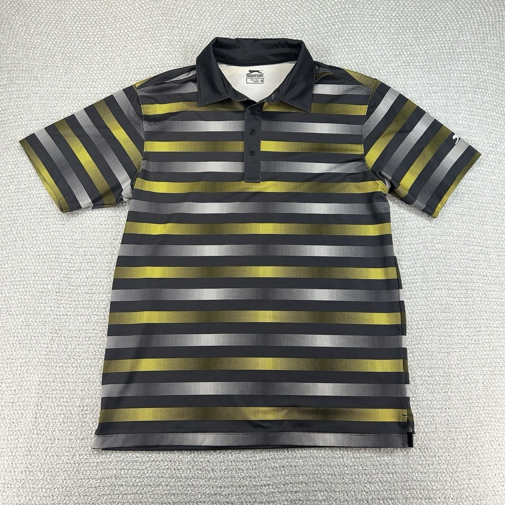 Slazenger Golf Polo Shirt Mens Medium Striped Stretch Golf Tennis Performance